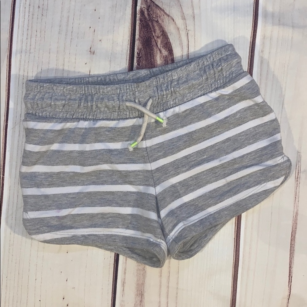 Gray and white striped shorts